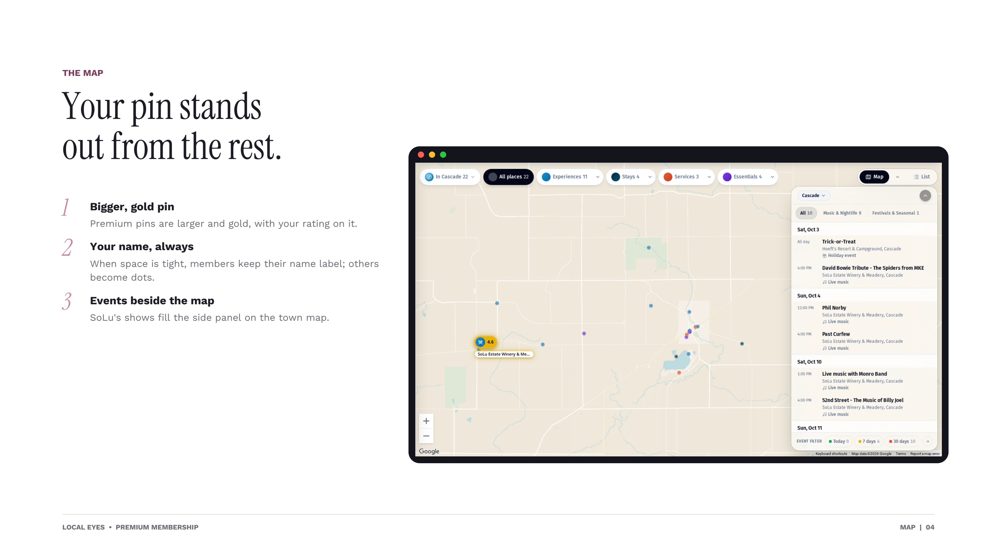 Larger Premium pin on the town map